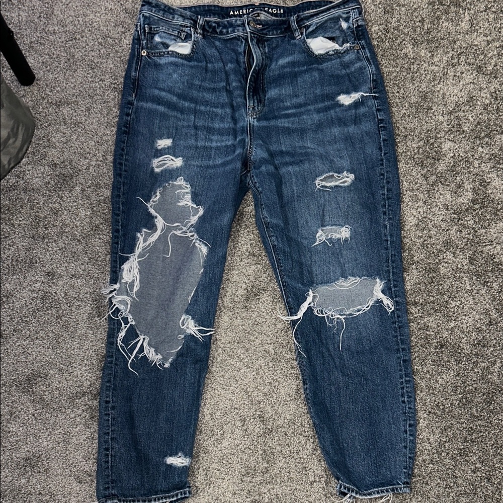 American Eagle Outfitters Distressed Dark Blue Boyfriend Jeans